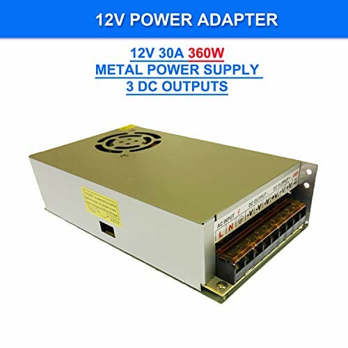 12V power adapter with 3 DC outputs and metal supply.