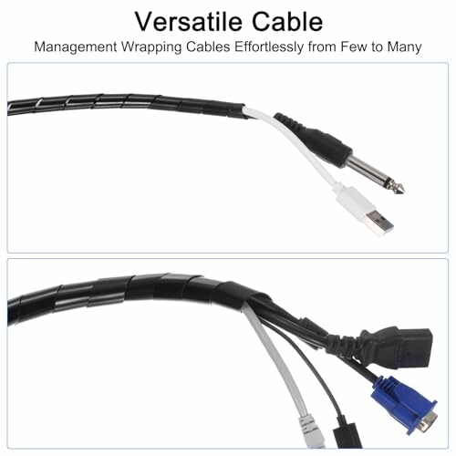 Versatile cable management with multiple cable types wrapped together.